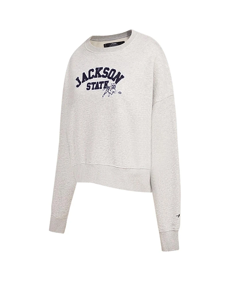 Pro Standard Women's Ash Jackson State Tigers Classic 3-Hit Pullover Sweatshirt