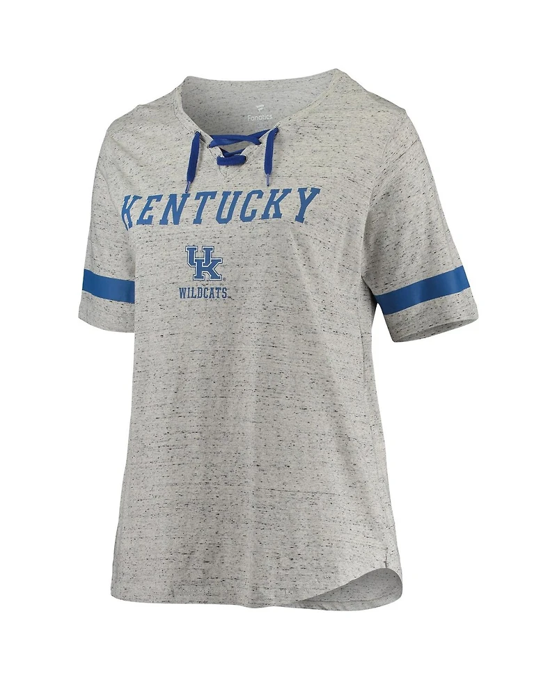 Profile Women's Heathered Gray/Royal Kentucky Wildcats Plus Lace-Up V-Neck T-Shirt