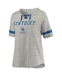 Profile Women's Heathered Gray/Royal Kentucky Wildcats Plus Lace-Up V-Neck T-Shirt