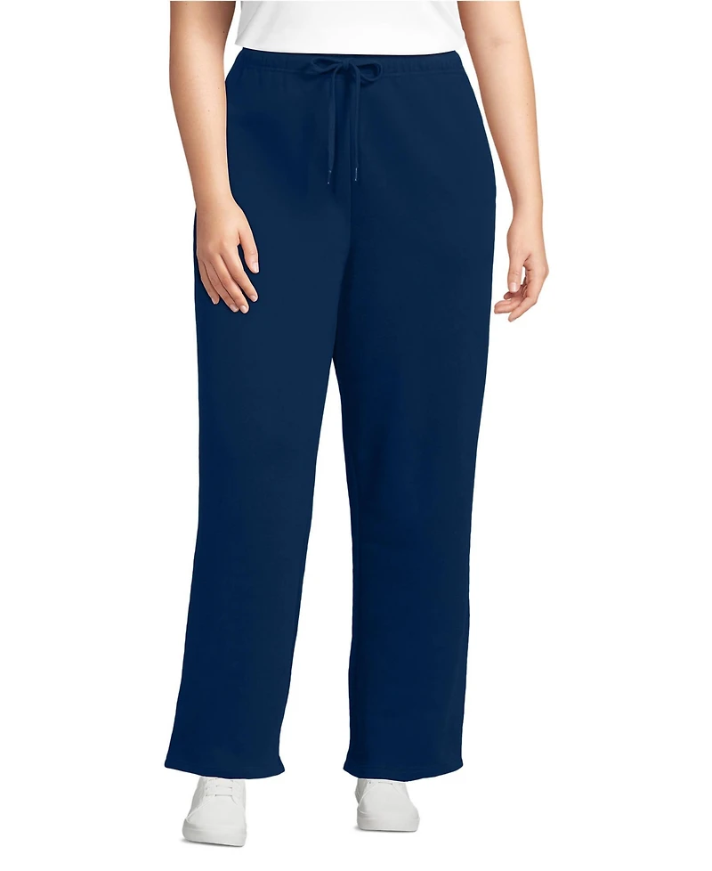 Lands' End Plus Serious Sweats High Rise Relaxed Straight Leg Pants - Set Bottom