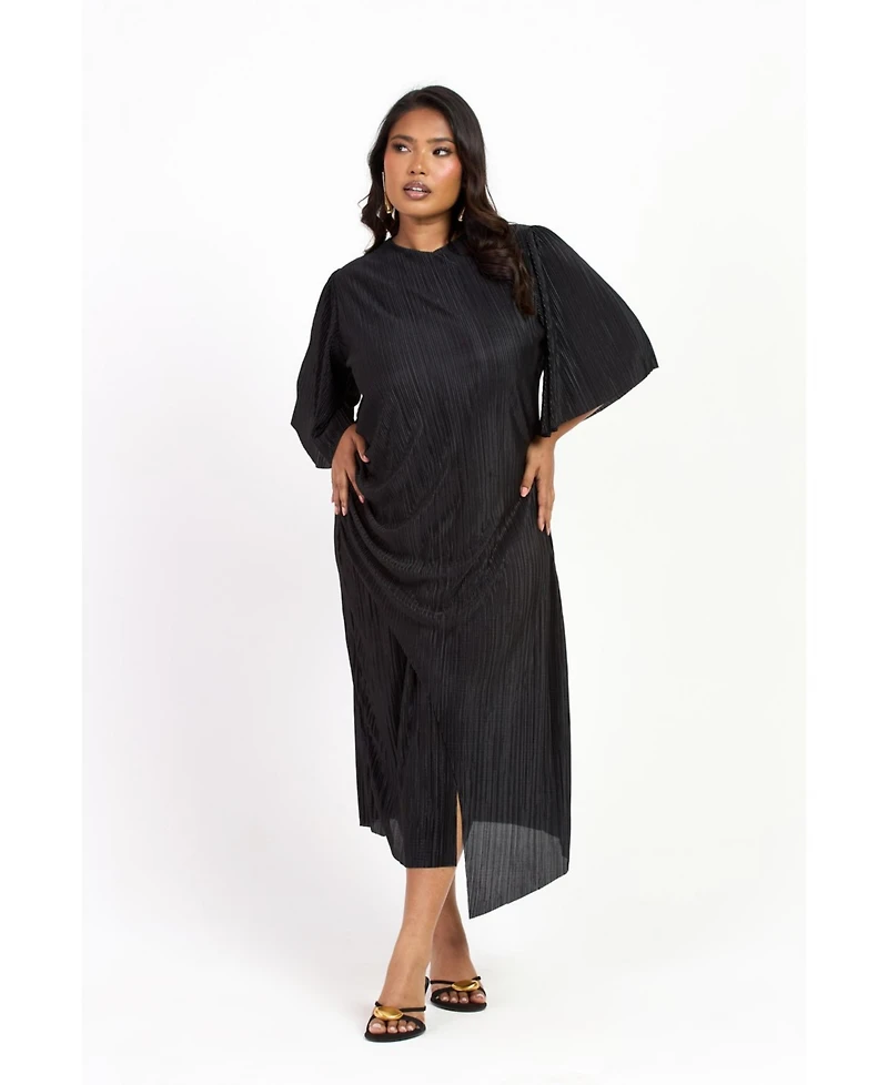Fashion-szn Curve Women's Ruched Side Flutter Sleeve Midi Dress