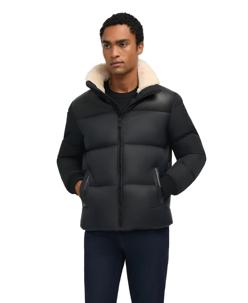 Pajar Men's Rigel Mixed Media Faux Shearling Puffer with Removable Hood