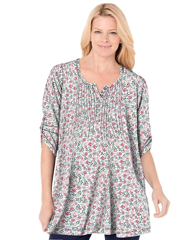 Woman Within Women's 7-Day Three-Quarter Sleeve Pintucked Henley Tunic