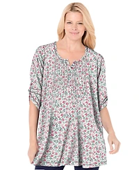 Woman Within Women's 7-Day Three-Quarter Sleeve Pintucked Henley Tunic