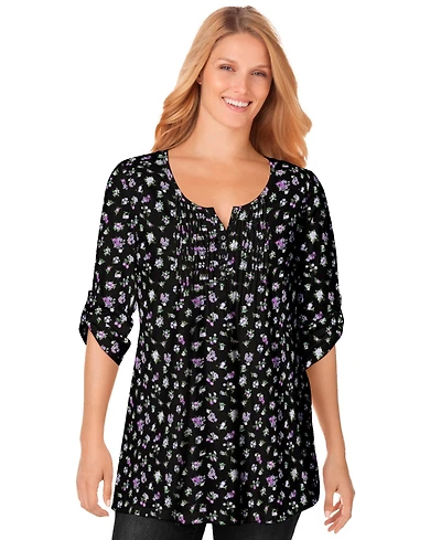 Woman Within Women's 7-Day Three-Quarter Sleeve Pintucked Henley Tunic
