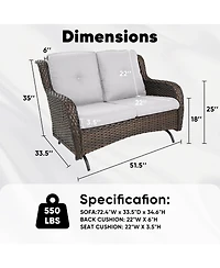 Gymojoy ArcLine 2-Person Wicker Rocking Bench Outdoor Glider Patio Rattan Loveseat with Olefin Cushions