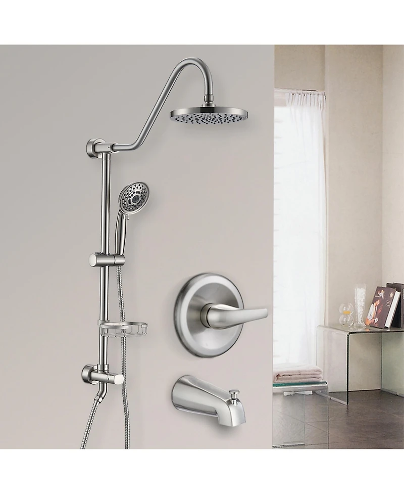 Rainsken Shower Head with Handheld Shower System with 8" Rain Shower Head with Tub Spout Rough-in Valve Included