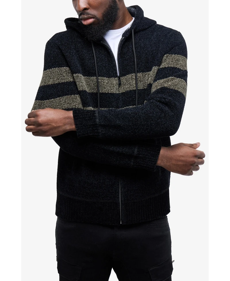 Cultura Men's Full Zip Hooded Sweater With Stripes And Flannel Lining