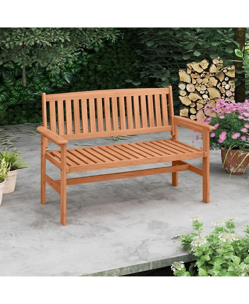 Gymax 2-Person Patio Loveseat Garden Bench w/Slatted Backrest & Comfortable Armrests