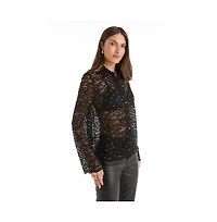 The Noli Shop Womens Jena Lace Button Up Shirt - Black