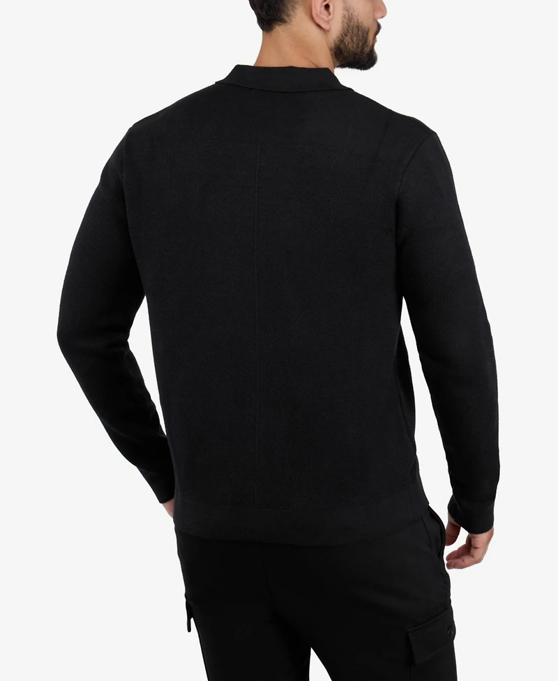 Spring + Mercer Men's Long Sleeve Sweater With Full Buttoned Two Patch Pockets