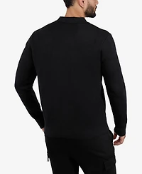 Spring + Mercer Men's Long Sleeve Sweater With Full Buttoned Two Patch Pockets
