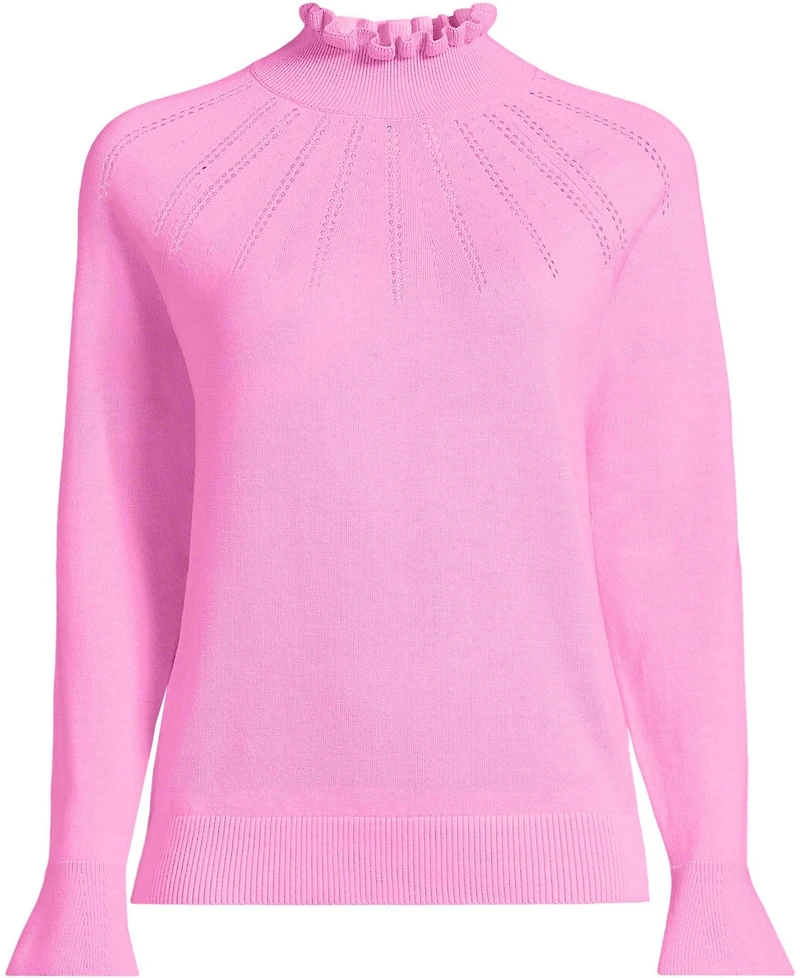 Lands' End Women's Cotton Pointelle Turtleneck Sweater