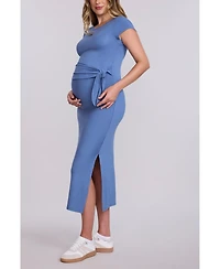 Motherhood Maternity Crew Neck Short Sleeve Side Tie Midi Dress