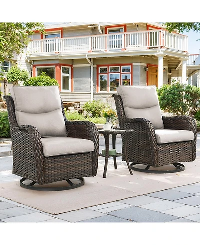 Gymojoy LunaCurve Wicker 3-Piece Outdoor Swivel Glider Set Conversation with 5 in. Thick Cushions