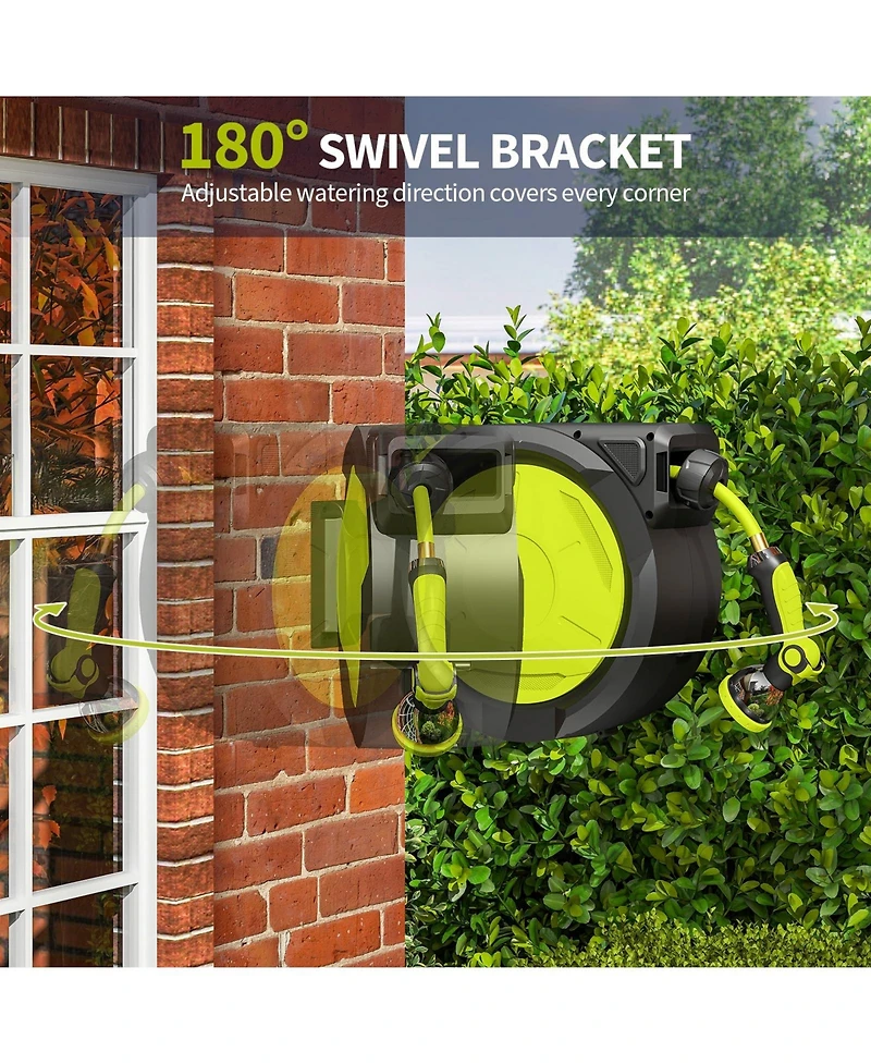 Sugift 65ft Retractable Garden Hose Reel with Auto Rewind, 180° Swivel & 10-Function Nozzle