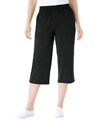 Woman Within Women's Elastic-Waist Knit Capri Pant