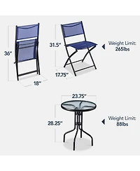 Best Choice Products 3-Piece Patio Bistro Dining Furniture Set w/ Round Textured Glass Tabletop, Folding Chairs