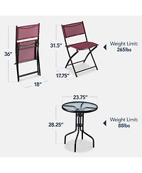 Best Choice Products 3-Piece Patio Bistro Dining Furniture Set w/ Round Textured Glass Tabletop, Folding Chairs