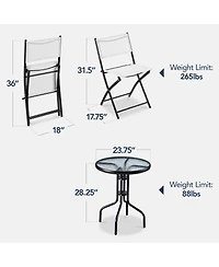 Best Choice Products 3-Piece Patio Bistro Dining Furniture Set w/ Round Textured Glass Tabletop, Folding Chairs