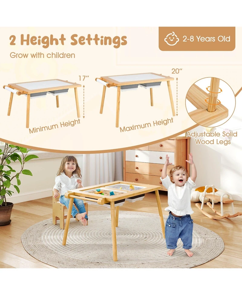 Costway Sensory Table & Chair Set for Kids 2-8 with Foldable Bins Sand/Water Paper Beige