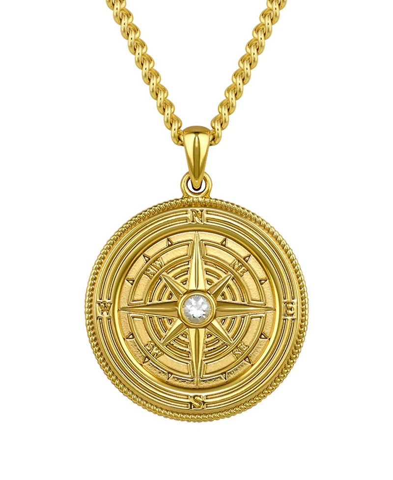 Vincero Men's Compass Pendant Necklace – Onyx in Rhodium-Plated Sterling Silver