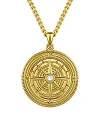 Vincero Men's Compass Pendant Necklace – Onyx in Rhodium-Plated Sterling Silver