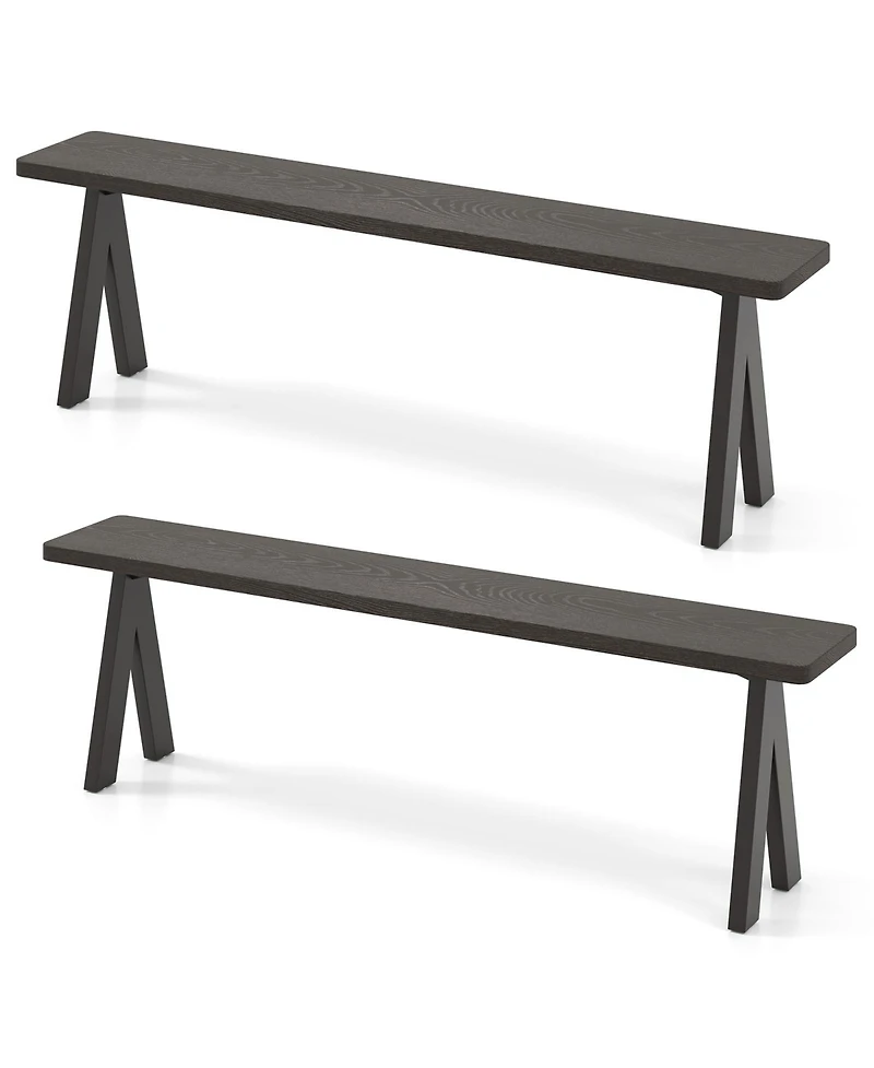 Gymax 3-Person Outdoor Bench Set of 2 w/ 800 Lbs Bearing Capacity for Garden