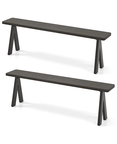 Gymax 3-Person Outdoor Bench Set of 2 w/ 800 Lbs Bearing Capacity for Garden