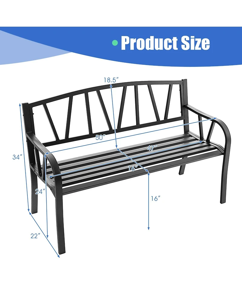 Gymax Garden Bench Metal Frame w/ Ergonomic Armrest Load Patio