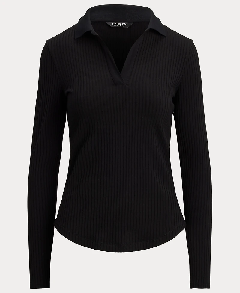 Lauren Ralph Women's Rib-Knit Long-Sleeve Polo Top