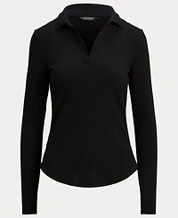 Lauren Ralph Women's Rib-Knit Long-Sleeve Polo Top