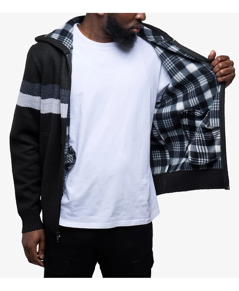 Cultura Men's Hooded Fleece Lined Full Zip Sweater With Stripes