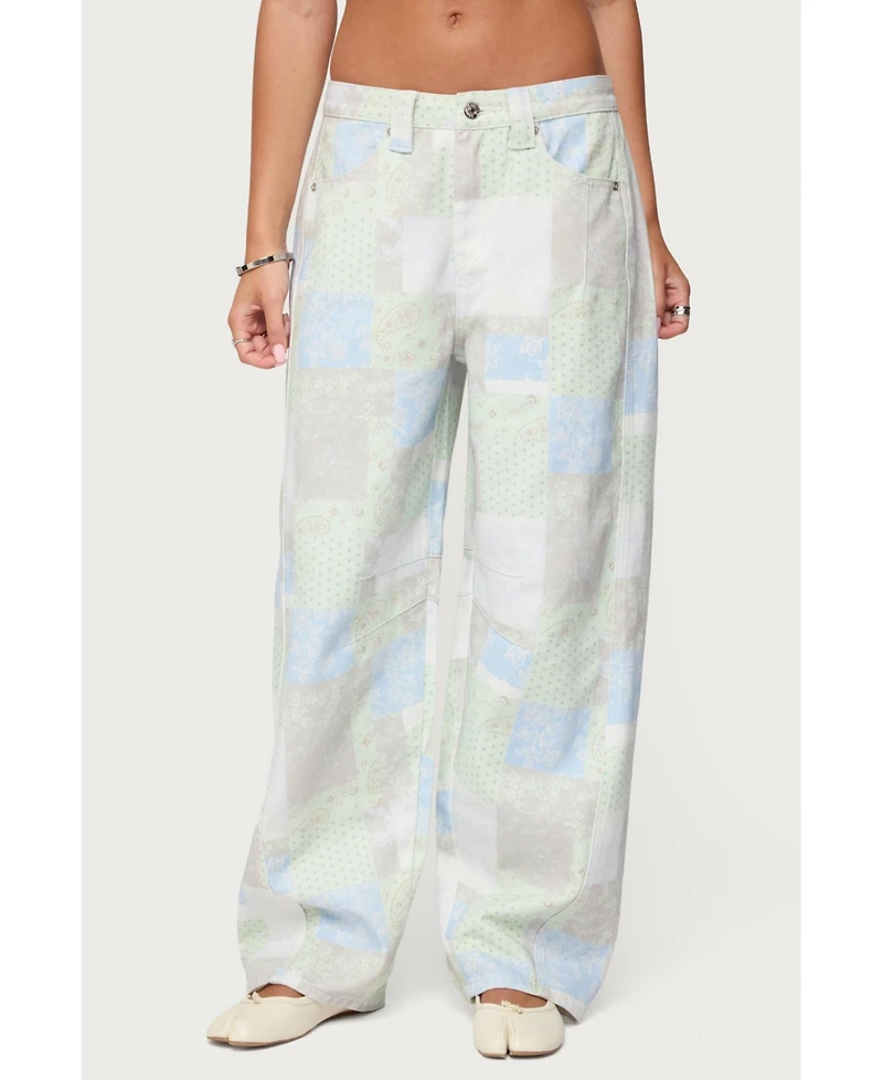 Edikted Women's Patchwork Low Rise Baggy Jeans