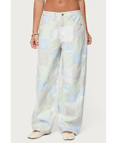Edikted Women's Patchwork Low Rise Baggy Jeans