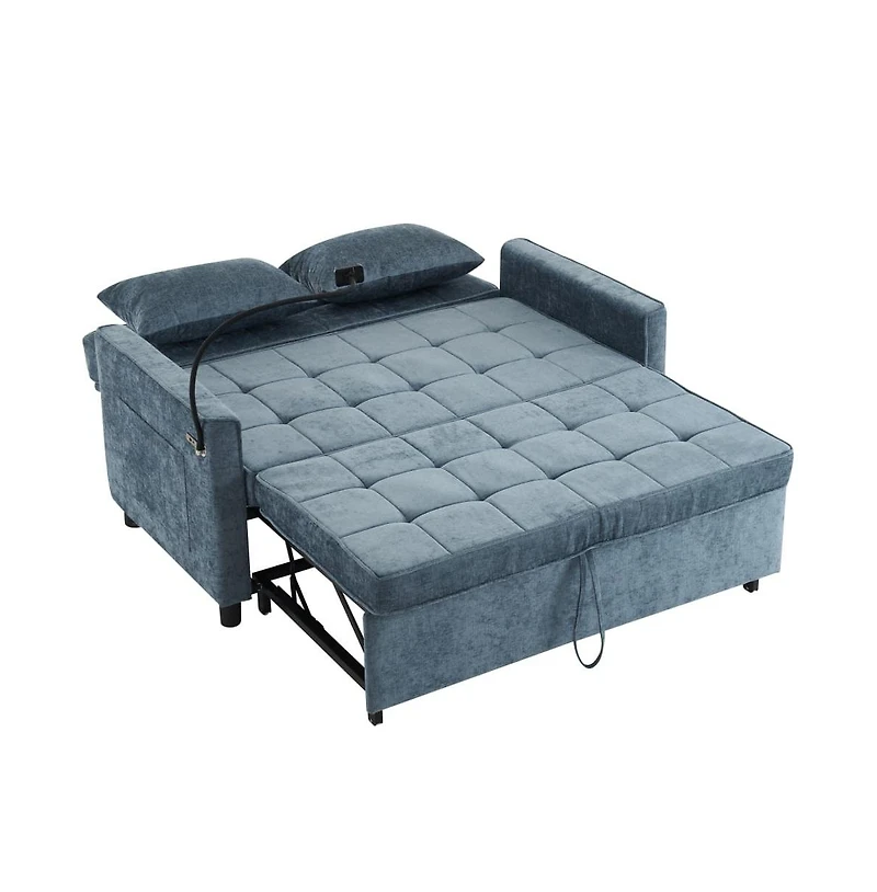 Maison Boucle 56.9" Pull-Out Sleeper Sofa with Usb Ports, Phone Holder & Adjustable Backrest, Convertible Bed Pillows-Maison