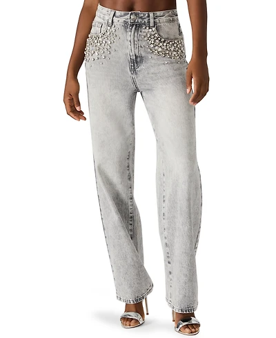 Steve Madden Women's Eras Crystal Embellished Straight Leg Jeans