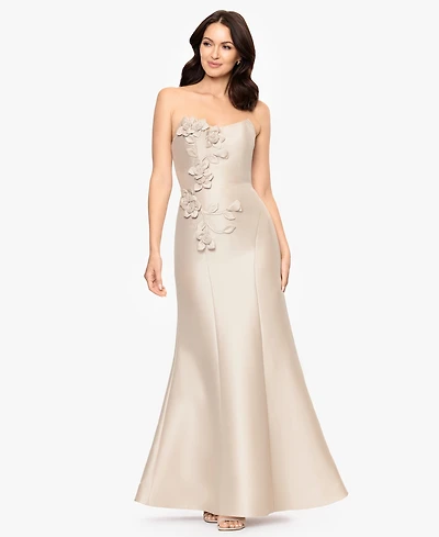 Betsy & Adam Women's Long Stretch Strapless Floral Gown