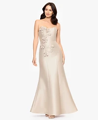 Betsy & Adam Women's Long Stretch Strapless Floral Gown