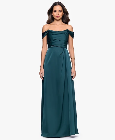 Betsy & Adam Women's Long Off-the-Shoulder Corset Dress