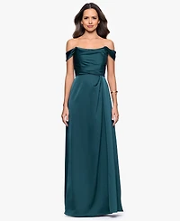 Betsy & Adam Women's Long Off-the-Shoulder Corset Dress