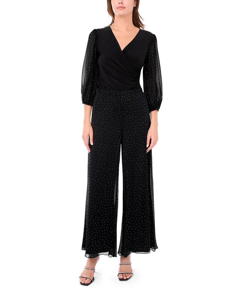 Msk Women's V-Neck Puff Sleeve Wrap Top