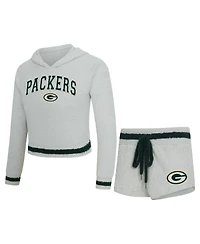 Concepts Sport Women's Gray Green Bay Packers Whitley Long Sleeve Hoodie Top Shorts Set