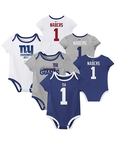 Nike Baby Boys and Girls 3-Pack Malik Nabers New York Giants Name Number Bodysuit Set