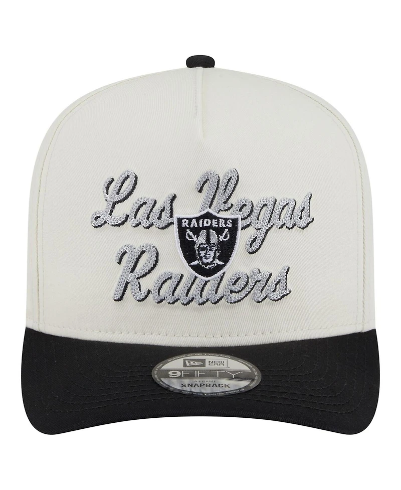 New Era Men's Cream/Black Las Vegas Raiders Chainstitch A-Frame 9FIFTY Adjustable Hat