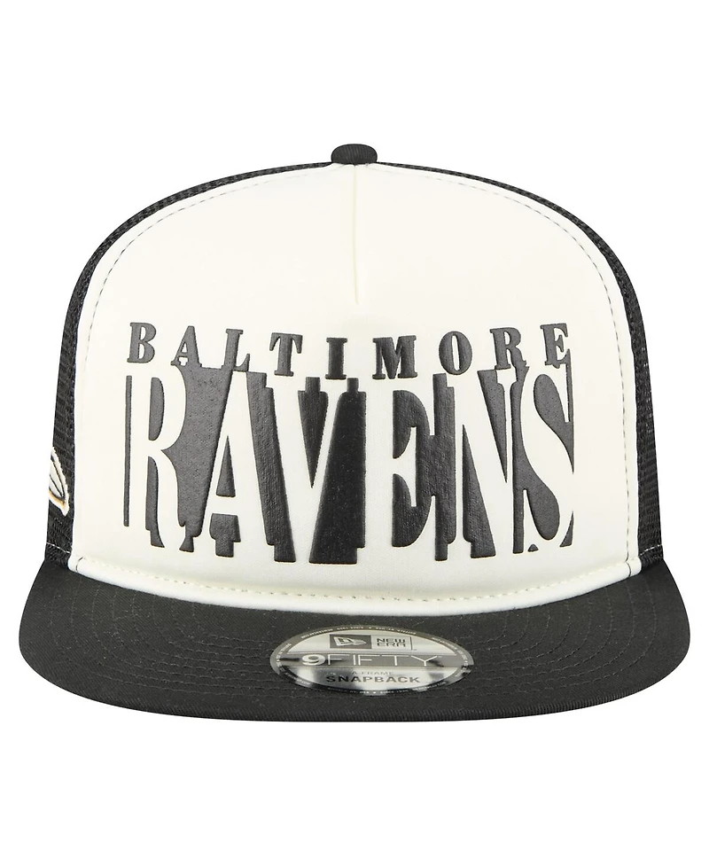 New Era Men's Cream/Black Baltimore Ravens Cutout A-Frame 9FIFTY Snapback Hat
