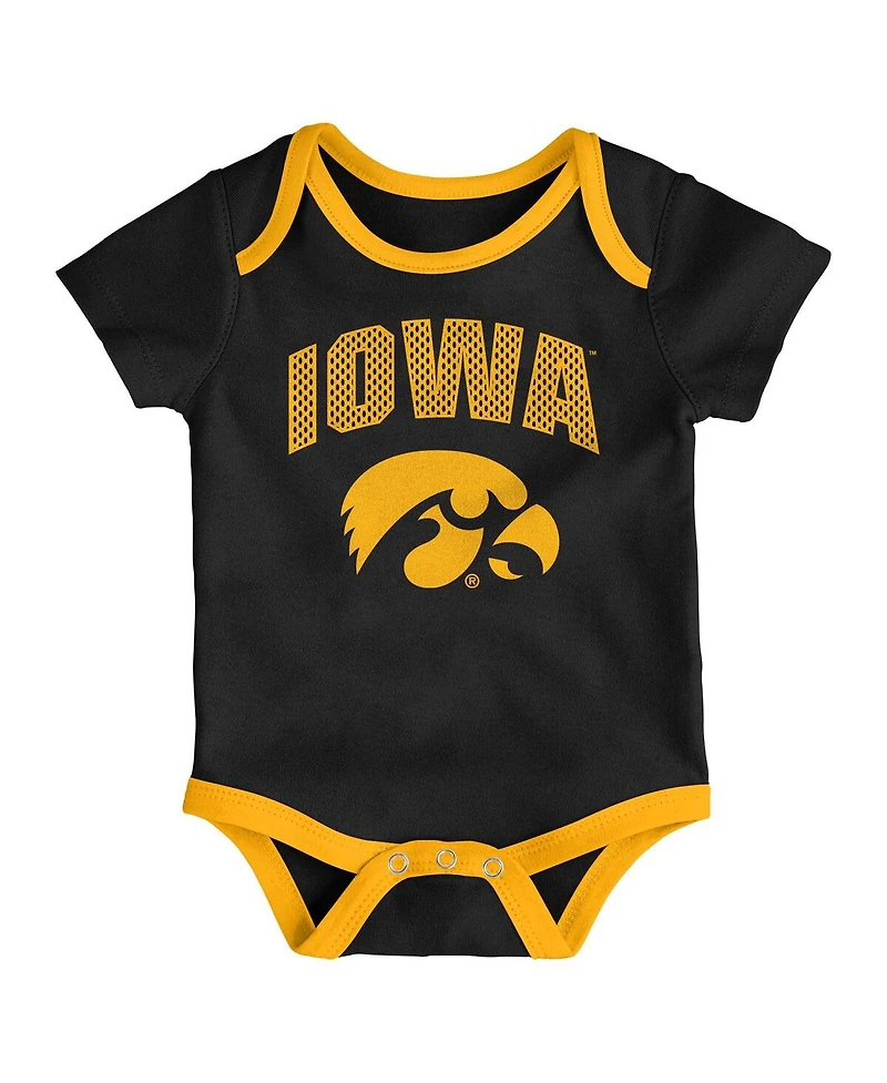 Outerstuff Baby Boys and Girls Iowa Hawkeyes Three-Pack All Day Play Bodysuit Set