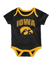 Outerstuff Baby Boys and Girls Iowa Hawkeyes Three-Pack All Day Play Bodysuit Set