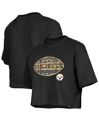 New Era Girl's Black Pittsburgh Steelers Flip Sequin Boxy T-Shirt