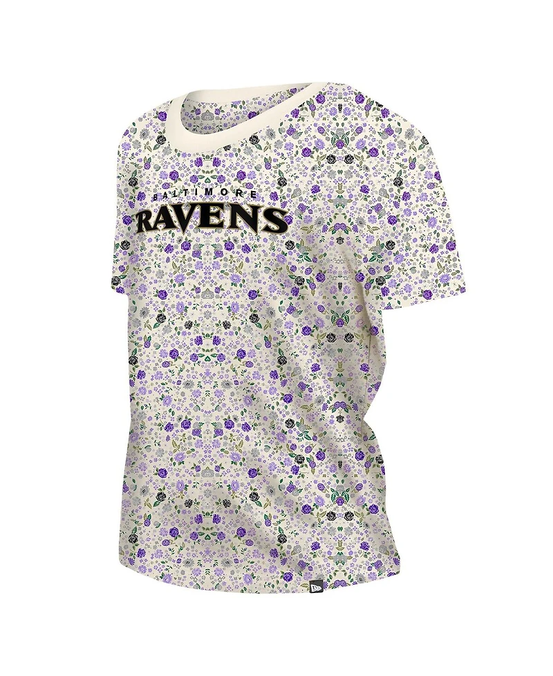 New Era Women's Cream Baltimore Ravens Glam Game Floral T-Shirt